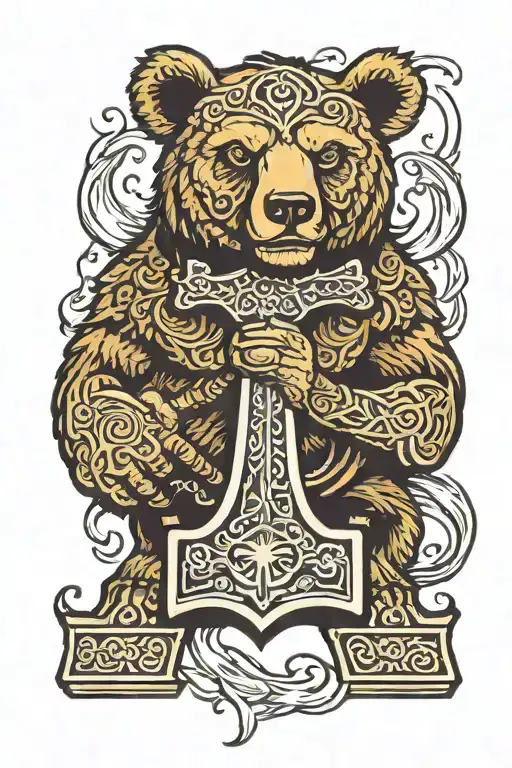 mjolnir hammer with bear tattoo design idea