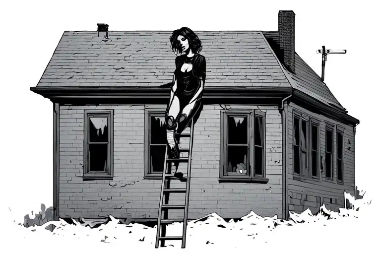 female on roof with ladder  tattoo design idea