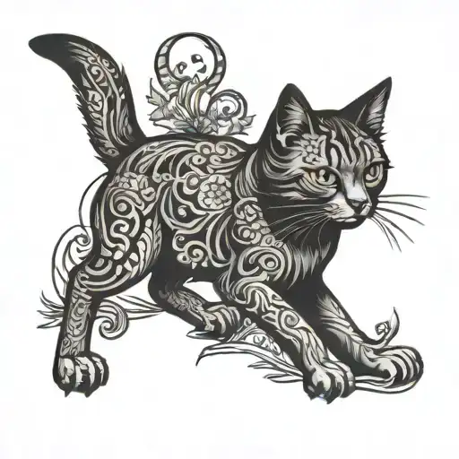 American traditional black house cat tattoo design idea