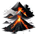 3 erupting volcanos with lava flowing tattoo design idea