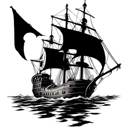 Pirate ship with a twisted main mast tattoo design idea