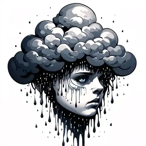 rain cloud with tears falling from its face tattoo design idea