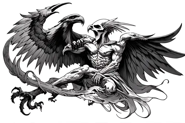 griffin battling grim reaper tattoo design idea