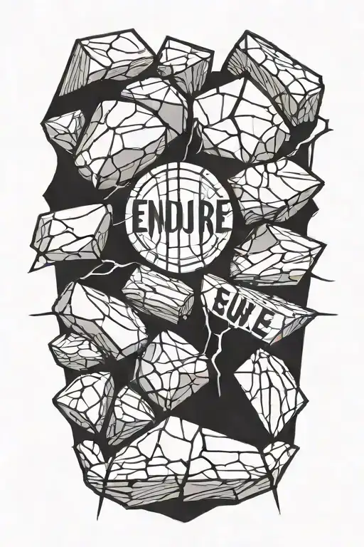 the word endure surrounded by cracked rocks  tattoo design idea