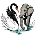 Neo-traditional tattoo design featuring a swan and an elephant, their neck and trunk gently curving toward each other to tattoo design idea