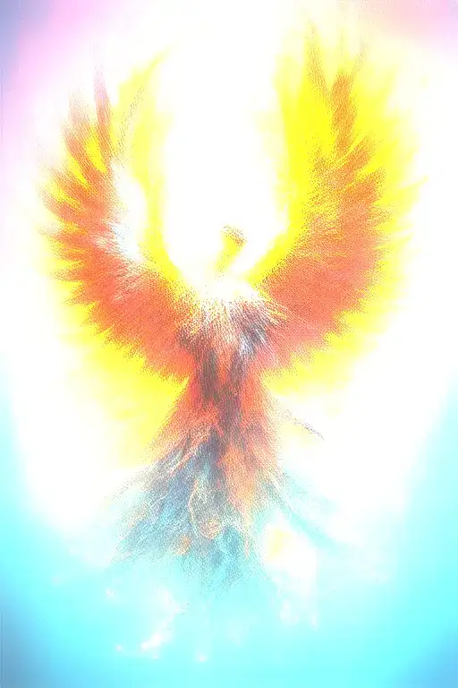 red, blue, green, purple - phoenix rising from flames tattoo design idea