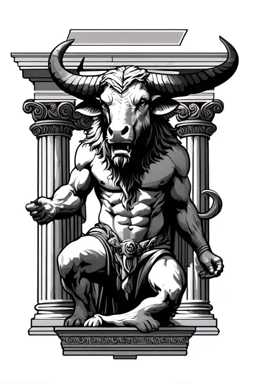 A Minotaur supported by a Greek column tattoo design idea