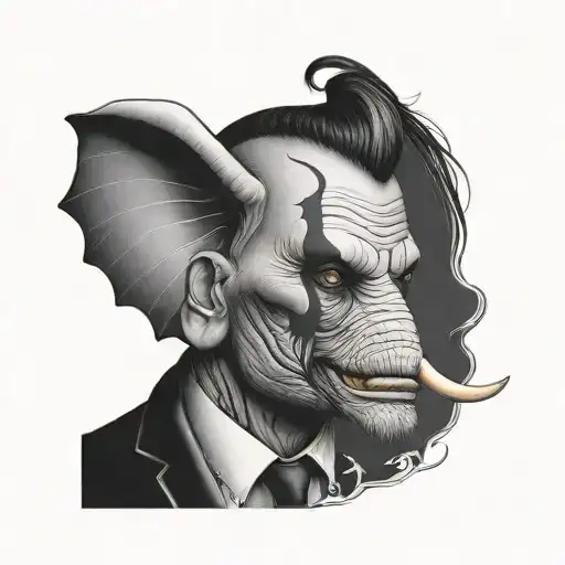 half joker face and half elephant half sleeve atttoo tattoo design idea