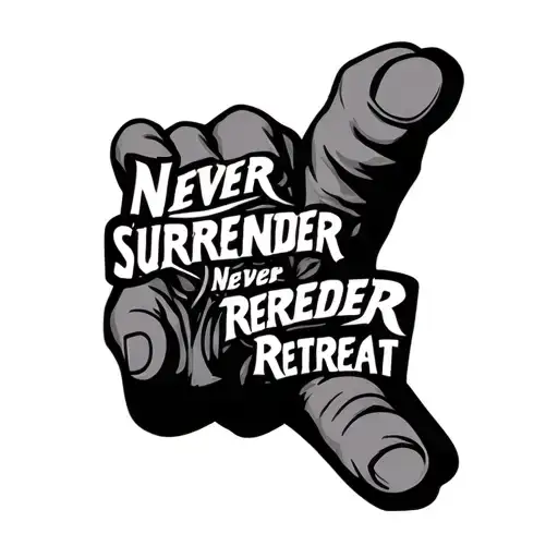 "Never surrender never retreat " hand tattoo quote tattoo design idea