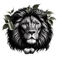 lion face in apple tree with 2 apples atbottom tattoo design idea