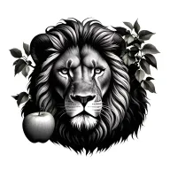 lion face in apple tree with 2 apples atbottom tattoo design idea