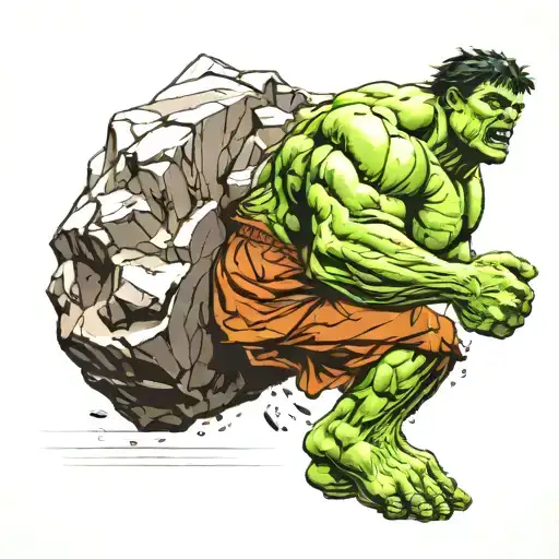the incredible hulk as sisyphus pushing a boulder uphill and straining a lot tattoo design idea