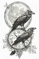 clock wolf crow and a full moon tattoo design idea