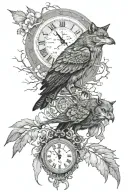 clock wolf crow and a full moon tattoo design idea