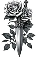 gothic style tattoo design featuring roses intertwined with a dagger with a skull hilt tattoo design idea