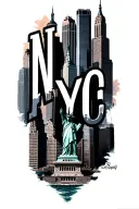 "NYC" "NYC" "NYC" New York skyline statue of liberty tattoo design idea