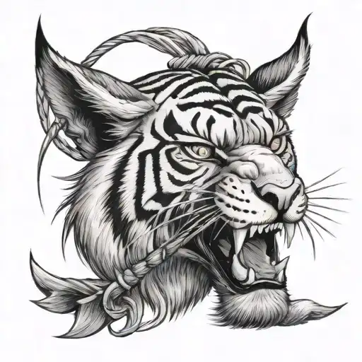 broomstick with a tiger head tattoo design idea
