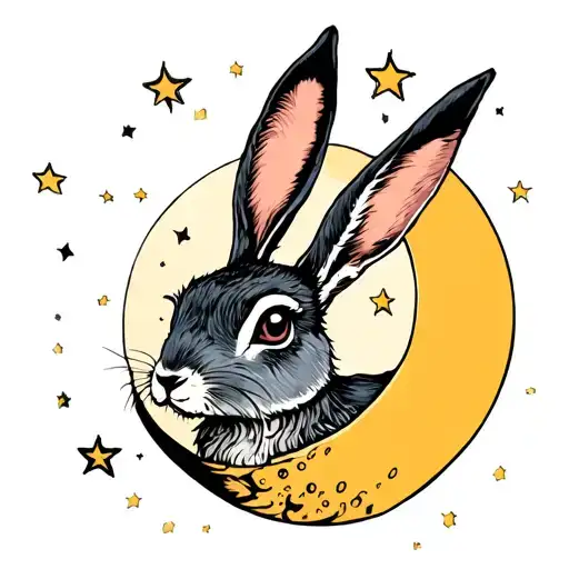 moon gazing hare tattoo design idea
