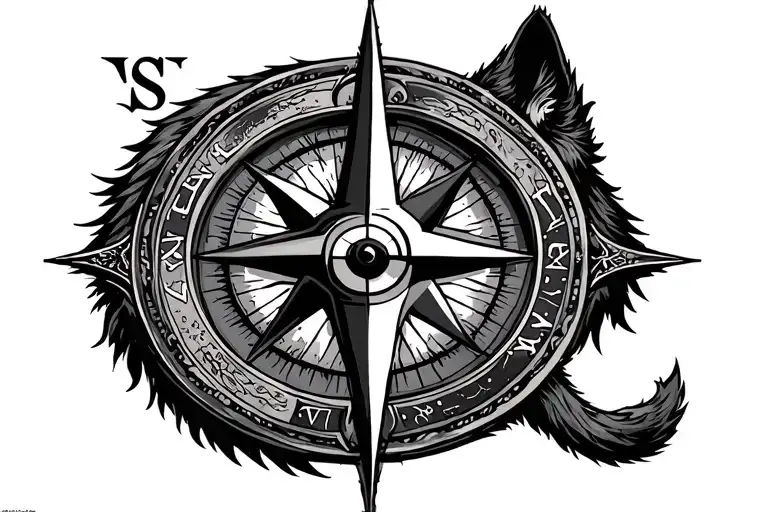 wolf compass Scorpio zodiac sign tattoo design idea