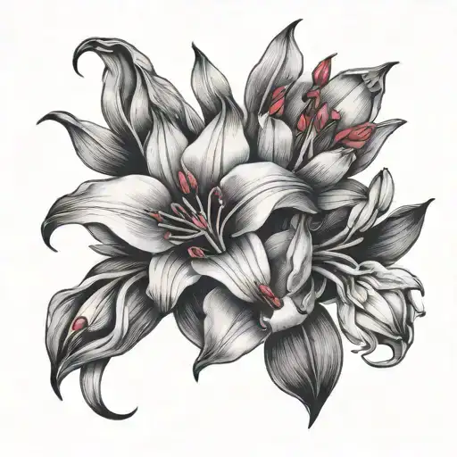 bouquet lily tulip lily red spider tattoo design idea