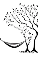 2 intertwined trees with 4 hammocks tattoo design idea
