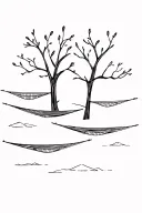 2 intertwined trees with 4 hammocks tattoo design idea