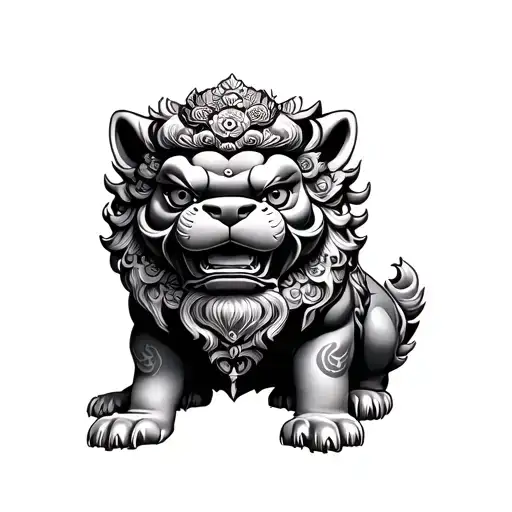3 headed foo dog with budda tattoo design idea