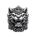 3 headed foo dog with budda tattoo design idea