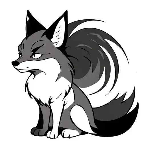 nine tail fox sitting tattoo design idea