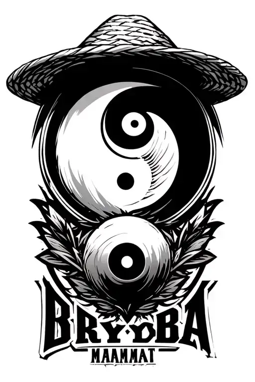 Kobe bryant mamba logo with yin yang and strawhat of one piece anime. tattoo design idea