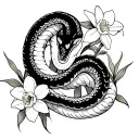 Chinese snake intertwined with daffodils tattoo design idea