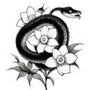 Chinese snake intertwined with daffodils tattoo design idea