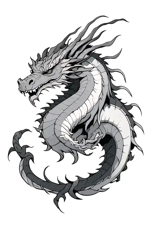 Eastern Dragao with Skuras around, tattoo design idea