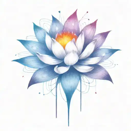 add trajectories surrounding lotus. use dark space themed colors and replace the lighter pedals with darker colors tattoo design idea