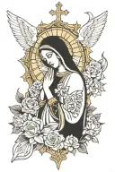 catholic, cross, Virgin Mary, angels,   tattoo design idea