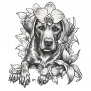 orchid blooming with labrador retriever tattoo design idea