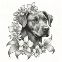 orchid blooming with labrador retriever tattoo design idea