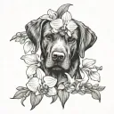 orchid blooming with labrador retriever tattoo design idea
