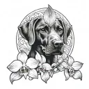 orchid blooming with labrador retriever tattoo design idea