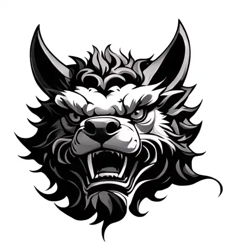 chest tattoo of face of foo dog  tattoo design idea