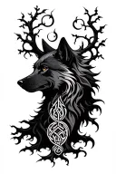 Celtic tree with wolf tattoo design idea