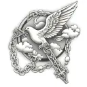 dove clouds cross rosary tattoo design idea