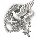 dove clouds cross rosary tattoo design idea