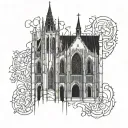 A gothic cathedral with intricate stained glass windows tattoo design idea