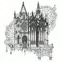 A gothic cathedral with intricate stained glass windows tattoo design idea