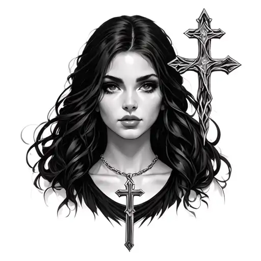 Woman with a necklace with the cross tattoo design idea