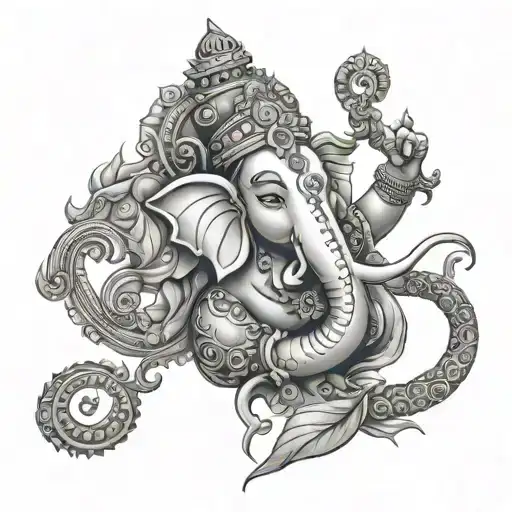 God ganesh with his mushak and scorpion made tattoo design idea