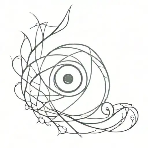 Elbow length tattoo of geometrical swirls and whirls with an eye in the center of a palm  tattoo design idea