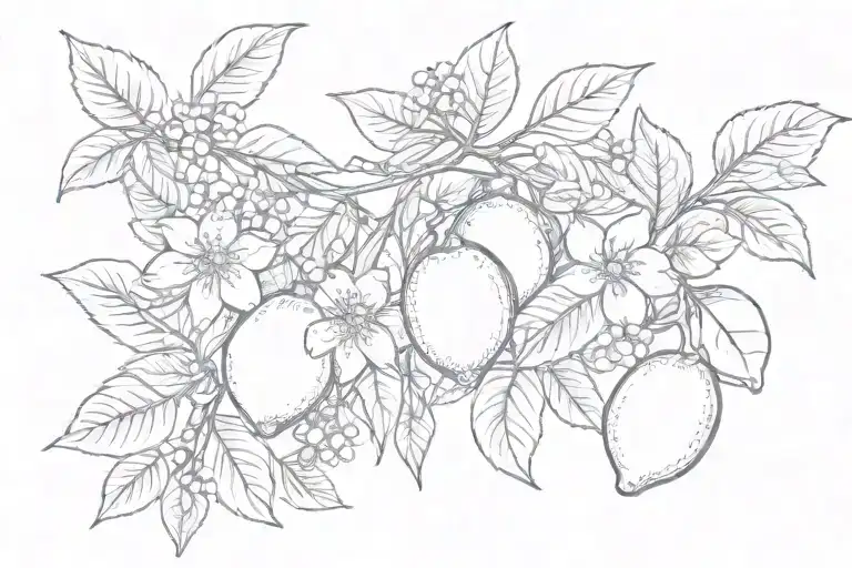 lemons on vine with flowers tattoo design idea