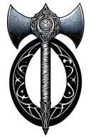 astrological Pluto glyph and 2-headed axe tattoo design idea